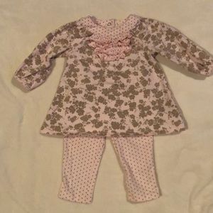 Pink and tan polka dot and flower outfit